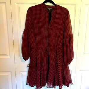 Ever After Buffalo Plaid Tiered Button Mini Dress Red & Black Size Large